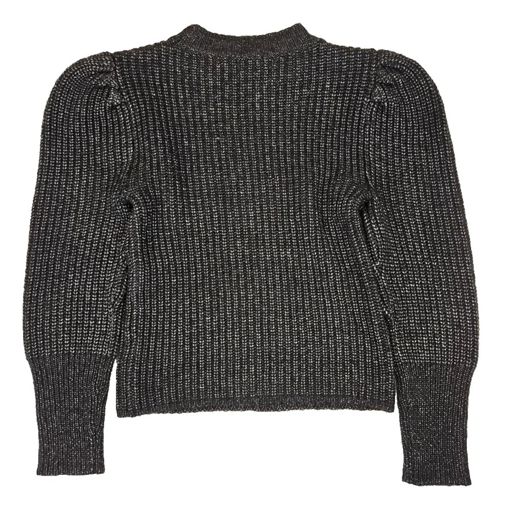 Kate Spade Lurex Puff‎ Sleeve Sweater Size SMALL Charcoal Gray Chunky Rib Knit